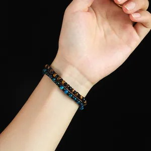 Pulsera de cuentas de ojo de tigre amarillo y azul de 4mm para hombres y mujeres moda