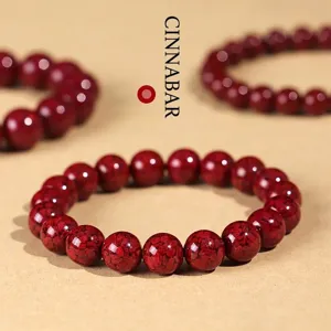 Natürliches Zinnober Kristall Armband Handgefertigtes Retro Chinesisches Stil Runde Perlen Armband Unisex Heilstein Schmuck