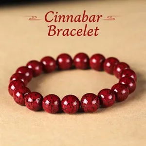 Natürliches rotes Zinnober-Perlenarmband mit einer authentischen Erz-Kristall-Textur im Design