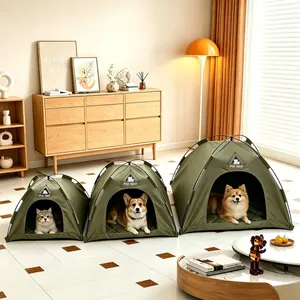 Portable Pet Tent Bed With Quilted Mat Breathable Sunscreen Waterproof Foldable Dog Cat House Indoor Outdoor Polyester Kennel