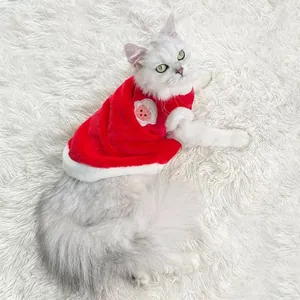 Cute red winter fleece pet clothes warm Christmas vest cloak for small dogs and cats
