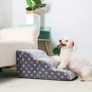 Non-slip pet stairs with paw print design for small dogs to reach sofa