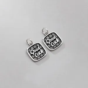 925 Sterling Silber Good Luck Geometrisch Quadrat Anhänger Antik Thai Silber Webstruktur Anhänger Ohne Kette Vintage DIY Schmuck