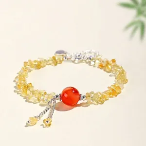 Bracciale elegante in pietre di citrino naturale con perla centrale di agata rossa