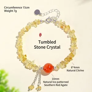 Squisito bracciale in scaglie di citrino naturale con centro in agata rossa lucida