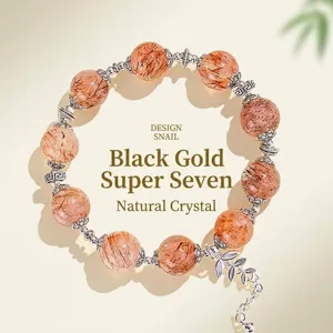 12mm natur schwarzgold Super Seven Kristallperlen Armband für Damen mit Silberperlen