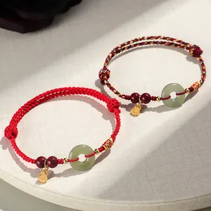 Bracelets en jade Hetian tissés à la main avec breloques de carpe koï style ethnique