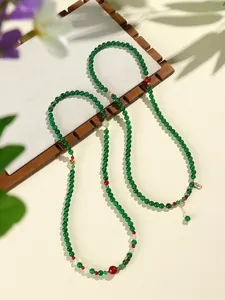Elegant green and red agate beaded multi-wrap bracelet necklace with ethnic style charms
