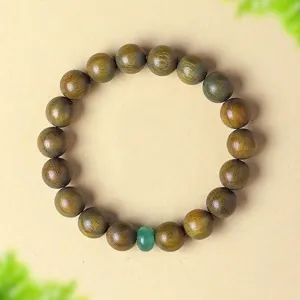 Natural green sandalwood beaded bracelet with green aventurine jade stone
