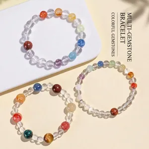 Pulsera de Cristal Natural Multicolor para Mujer Cristal de Roca Amatista Aguamarina Ojo de Tigre Sándalo Cuentas Joyería