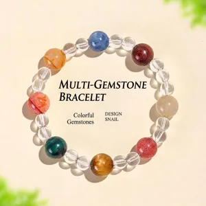 Pulsera de cuentas de cristal natural multicolor con espaciadores de cuarzo