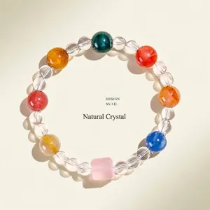 Pulsera de cuentas de cristal natural multicolor con diversas gemas