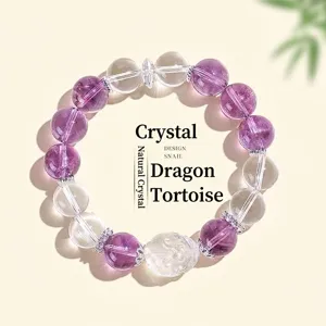 Pulsera de amatista y cristal natural con colgante tallado de tortuga dragón