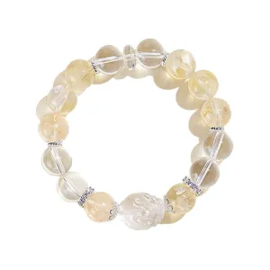 Pulsera de cuentas de citrino natural y cristal blanco con dije de tortuga dragón
