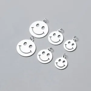 925 Sterling Silver Hollow Smile Face Round Plate Pendant DIY Handmade Jewelry Making Findings Accessories Charm For Bracelet Necklace