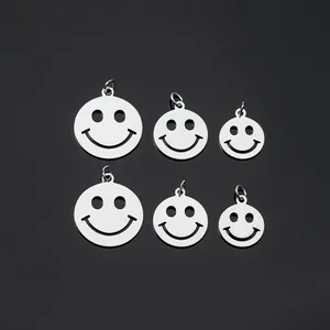 S925 sterling silver hollow smiley face pendants for DIY jewelry in multiple sizes.