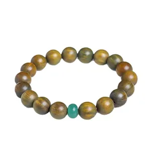 Vintage natural green sandalwood beaded bracelet with green aventurine stone bead