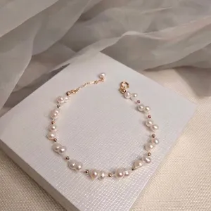 Handmade Woven Freshwater Pearl Bracelet Niche Design Baroque Natural Pearl Gold Plated Copper Bracelet For Women Daily Jewelry