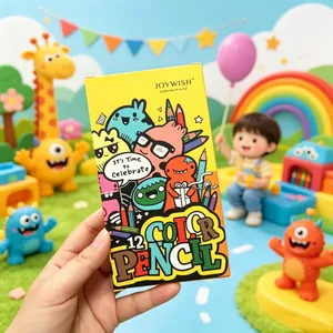 Close-up detail of the vibrant monster packaging for the 12-color pencil set