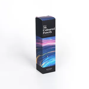 Close-up detail of a 36-count colored pencil set with celestial star trail box design