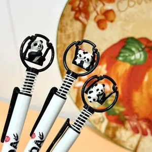 Cute Panda Retractable Ballpoint Pen Metal Smooth Writing Blue Ink Cartoon Animal Pen School Office Student Supplies Gift