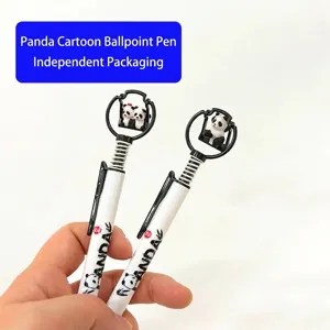 Cartoon panda ballpoint pens with swing pendant, individually wrapped for school gifts