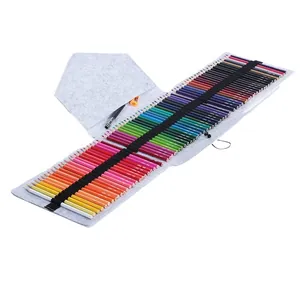 Professional 72-color pencil set in a gray felt roll-up wrap organizer