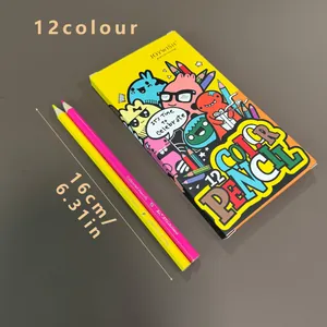 Vibrant 12-color student colored pencil set with cartoon packaging and 16cm length