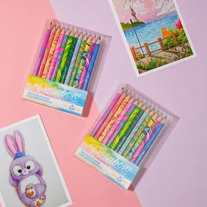 Macro view of JOYWISH jumbo triangle rainbow pencils featuring 12 to 36 color changing lead