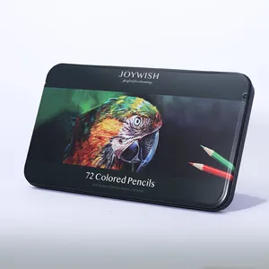 Set of 72 vibrant colored pencils in a professional black metal tin box for drawing