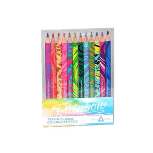 12-piece jumbo triangle rainbow colored pencils set for drawing and coloring in clear case
