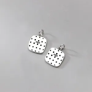 Retro S925 Sterlingsilber quadratischer geometrischer Gitteranhänger für DIY-Schmuck