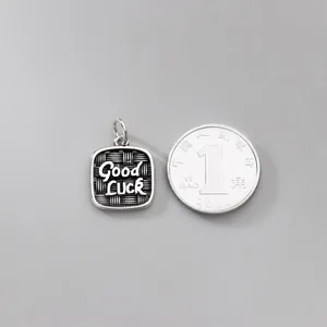 Vintage S925 Thai-Silber-Anhänger in Quadratform mit Good Luck-Gravur für DIY-Schmuck