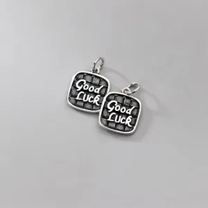 Vintage S925 Sterling Silber quadratische Good Luck Anhänger mit antikem Webmuster