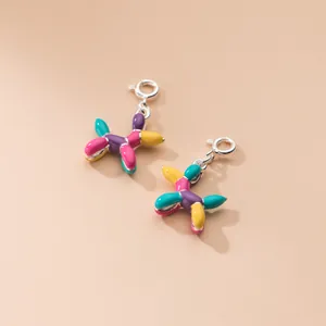 S925 Sterling Silver Colorful Drip Enamel Balloon Dog Pendant For Women DIY Jewelry Making Clasp Charm Accessory