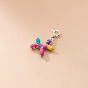 Handcrafted S925 sterling silver colorful balloon dog pendant charm for DIY jewelry