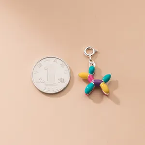 S925 silver colorful enamel balloon dog pendant charm for handmade jewelry making