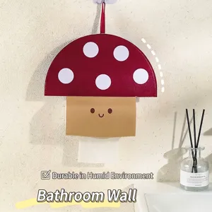 Joli sac à mouchoirs mural en forme de champignon rouge pour décor de salle de bain