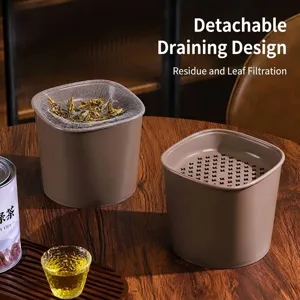 Detail view of double-layer desktop tea dreg filter bin with drainage holes