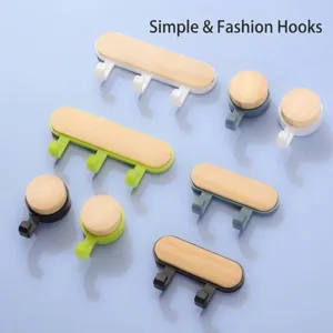 Minimalist Pine Wood Adhesive Wall Hooks Versatile Storage Hangers For Bathroom Kitchen Door Back Home Organization Utility Hooks