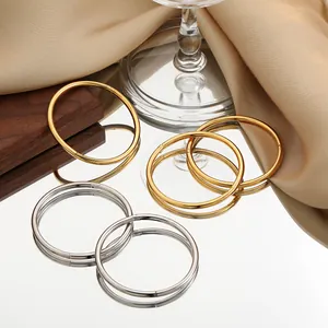 Elegant minimalist titanium steel open bangles in gold and silver plated finish for women
