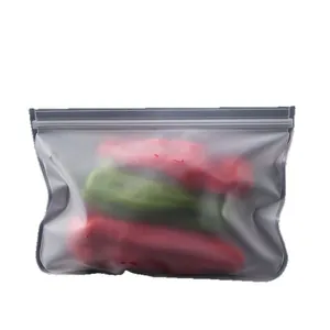 Reusable food-grade EVA ziplock storage bag with fresh peppers for fridge organizing