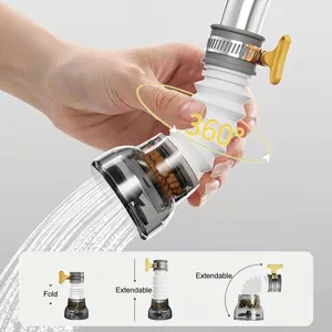 360-degree rotatable kitchen faucet filter with flexible extension and anti-splash head