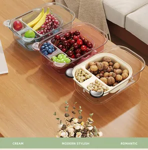 Divided double-layer colander bowls for fruits and nuts storage in stylish cream and pink.