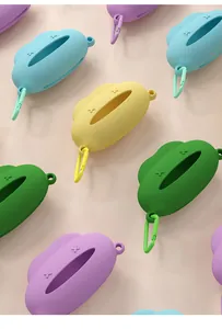 Collection of colorful cloud-shaped pet waste bag dispensers with portable carabiner hooks