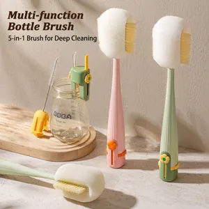 Multifunktionale 5-in-1 Tassenbürste Langer Griff Schwamm Flaschenbürste Sauger Reinigungsbürsten Set Mit Strohhalmbürste Für Den Haushalt
