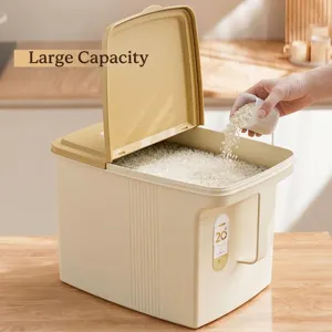 Beige 10kg large capacity rice storage container with flip lid and handle