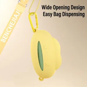Cute yellow cloud-shaped pet waste bag dispenser with portable carabiner and carry strap