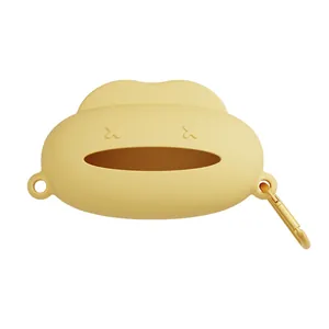 Portable yellow cloud-shaped pet waste bag dispenser with a metal carabiner clip
