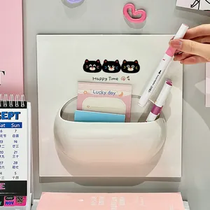 Wall-mounted white storage rack with cartoon cat design for bathroom and office